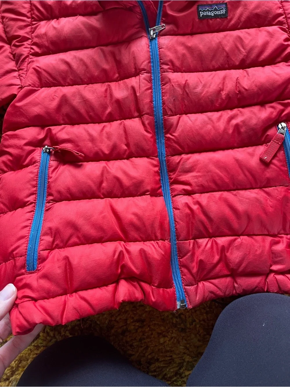 Patagonia Kids' red Puffer Jacket with Blue Trim boys size XS 5-6